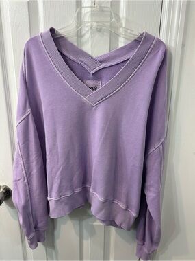 Aerie Lavender V-Neck Pullover Sweatshirt